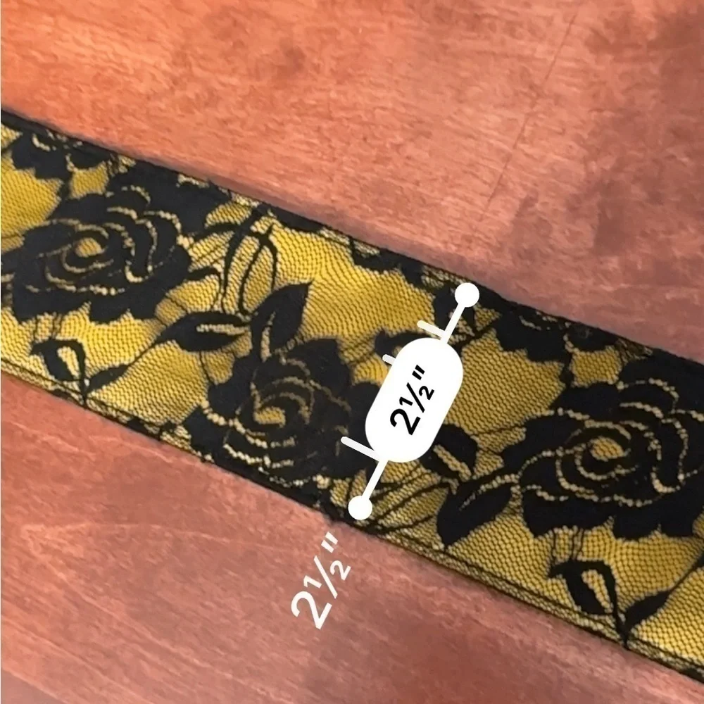 Artisan Belt Fabric Gold & Black Floral Lace Wide Faux Leather Boudoir 34